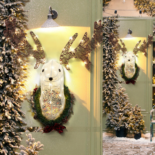 Deer Head Flower Wreath Wall Mounted Warm White Light